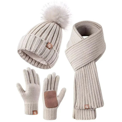 Strikket Vinterhue Halstørklæde og Handsker Sæt Unisex QJ8101