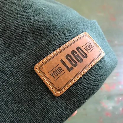 Klassisk Strikket Beanie Hue med Lædermærke Unisex
