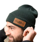Klassisk Strikket Beanie Hue med Lædermærke Unisex
