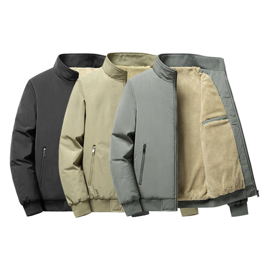 Varm Fleeceforet Vinterjakke med Kinakrave til Mænd